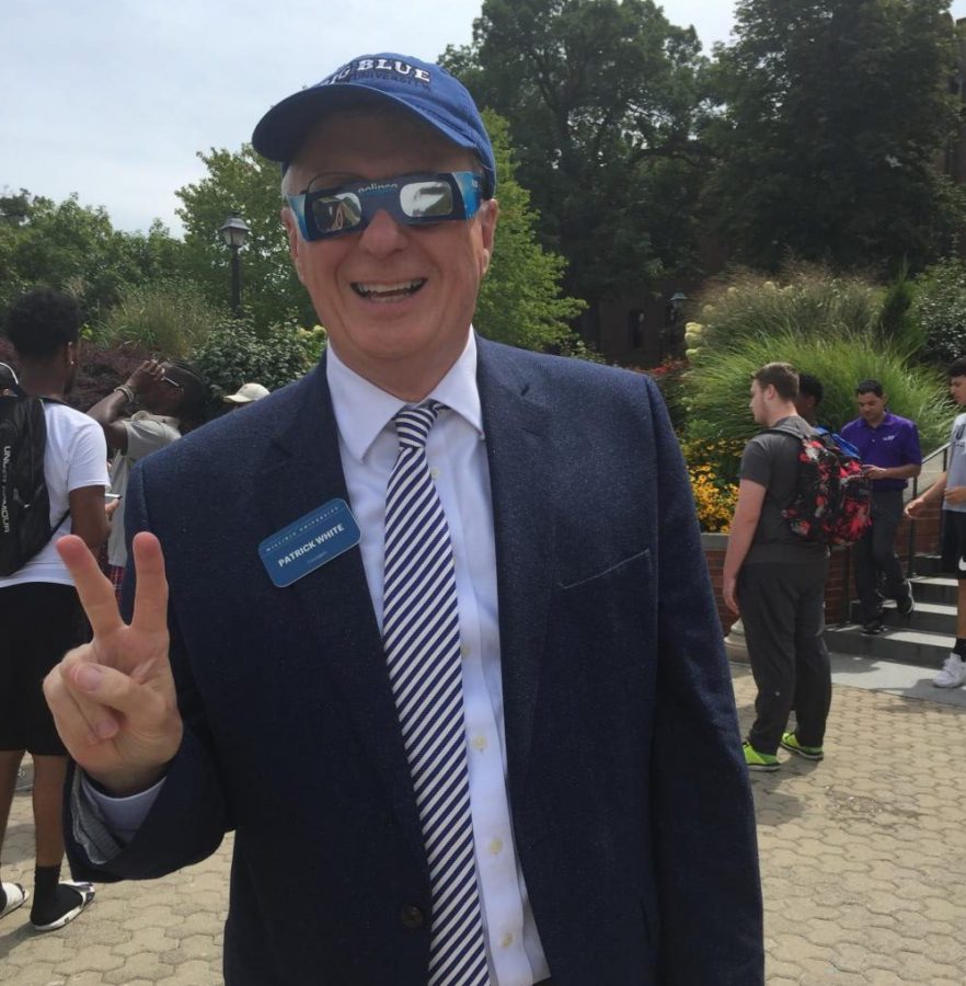 President White spreading peace at the 2017 Solar Eclipse: an event that packed the quad on the first day of classes.