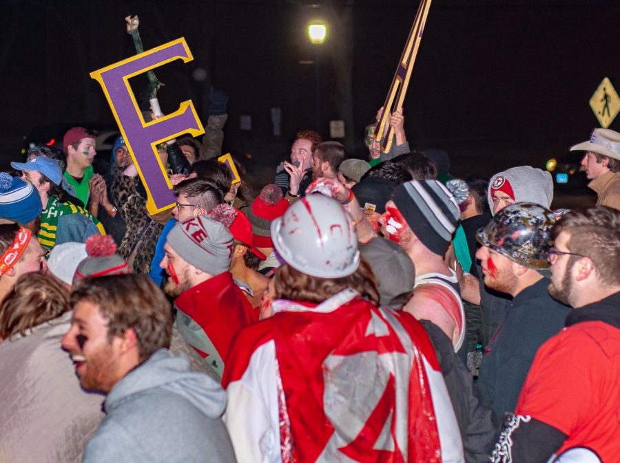 Fraternity brothers rush home at The Plunge, held outside Dolson Hall on Friday, February 8.